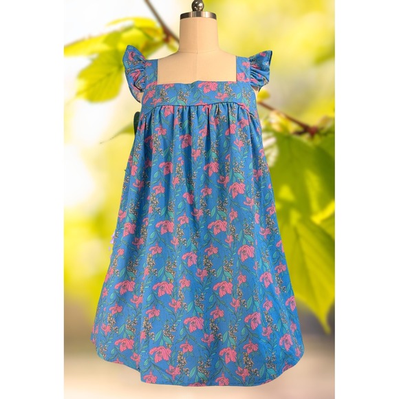 Perch By Blu Pepper Dresses & Skirts - Perch by Blu Pepper Blue Pink Floral Babydoll Dress Ruffle Sleeve